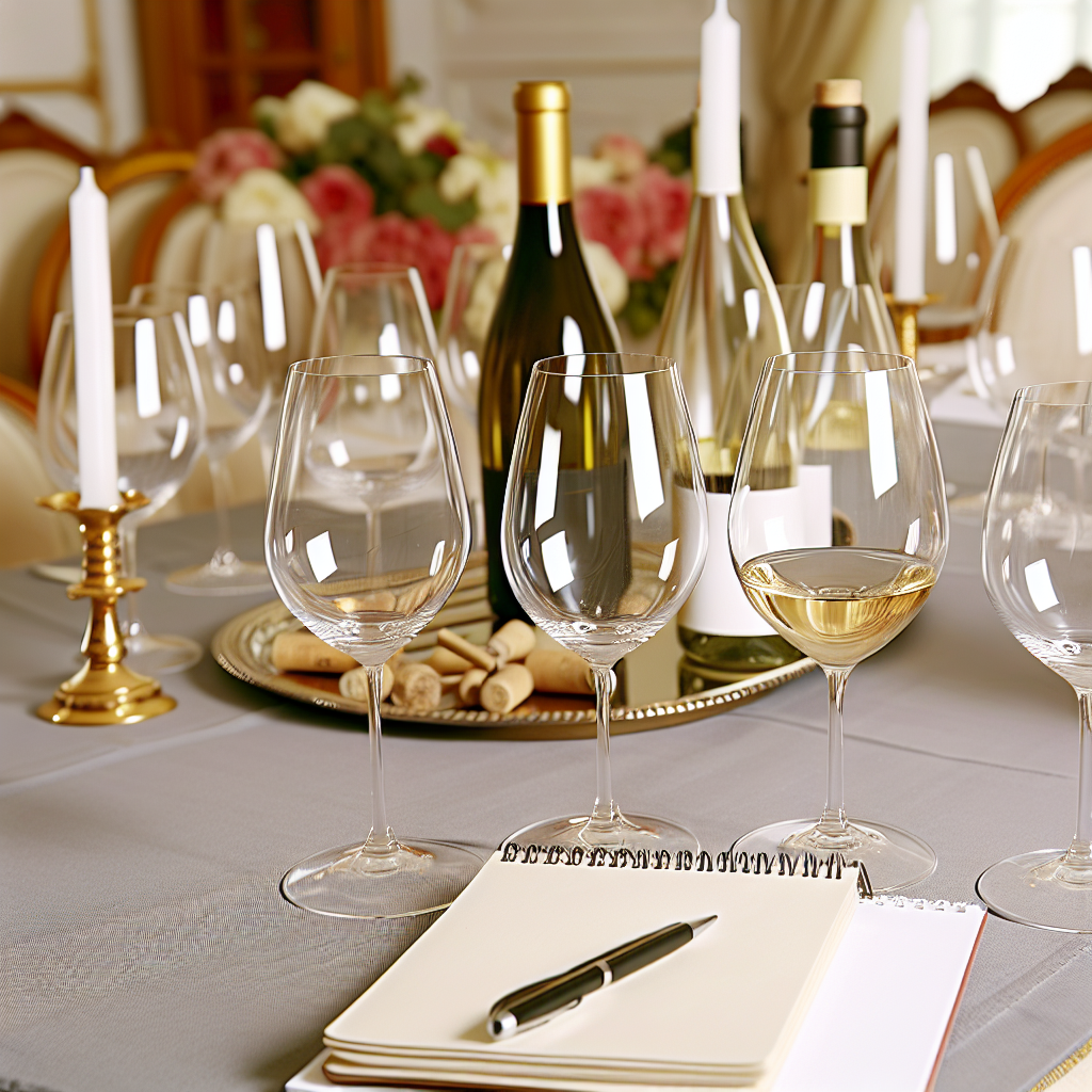 Una mesa elegantemente decorada con copas de vino,